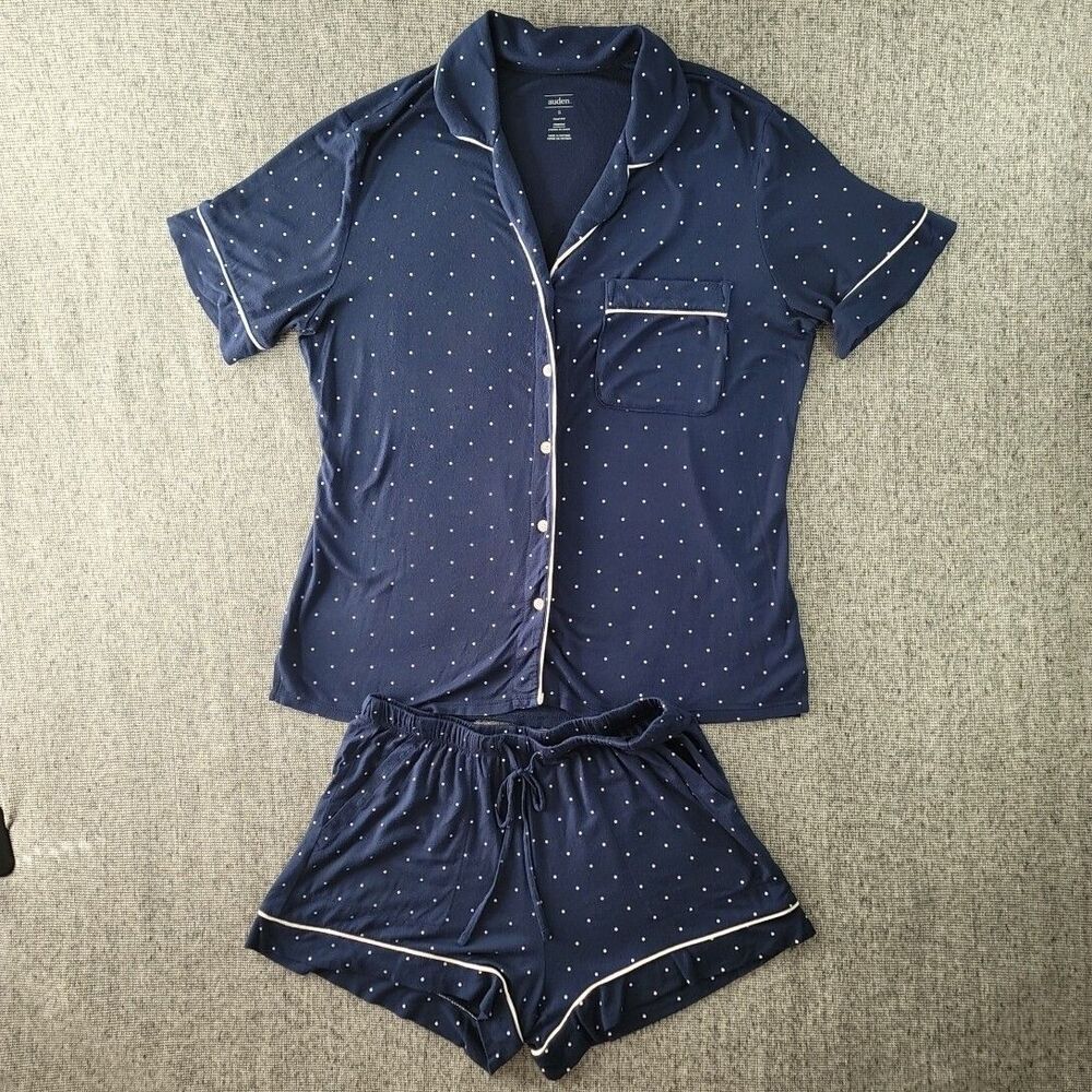 Auden Beautifully Soft Pajama Set Small S Navy Blue Polka Dot Short Sleeve...